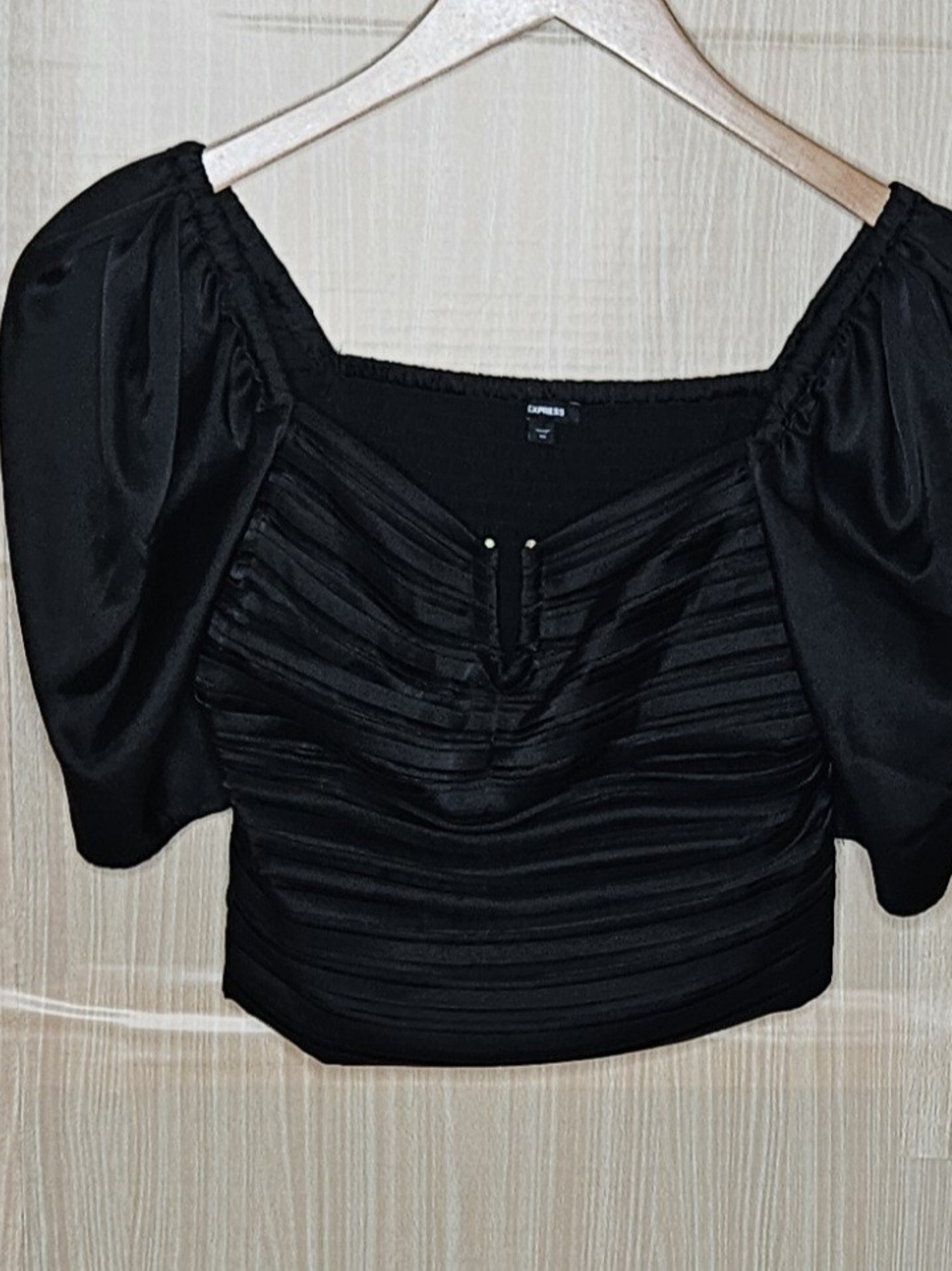 Express Black Puff Sleeve Ruched Square Neck Top XS